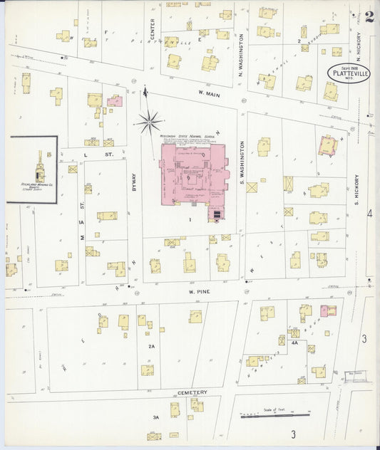 Sanborn Fire Insurance Map from Platteville, Grant County, Wisconsin (1908), Sheet #0002 - Historic Sanborn Fire Insurance Map Print, vintage old map wall art, antique decor, genealogy gift, Wisconsin Wisconsin map
