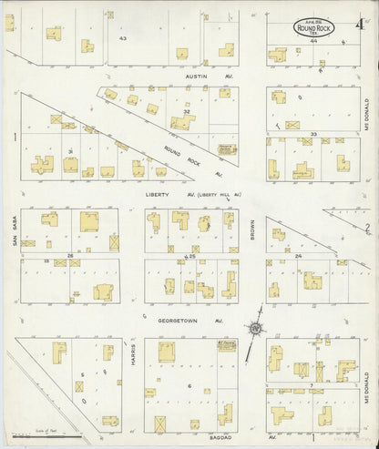 Sanborn Fire Insurance Map from Round Rock, Williamson County, Texas (1916), Sheet #0004 - Historic Sanborn Fire Insurance Map Print, vintage old map wall art, antique decor, genealogy gift, Texas Texas map
