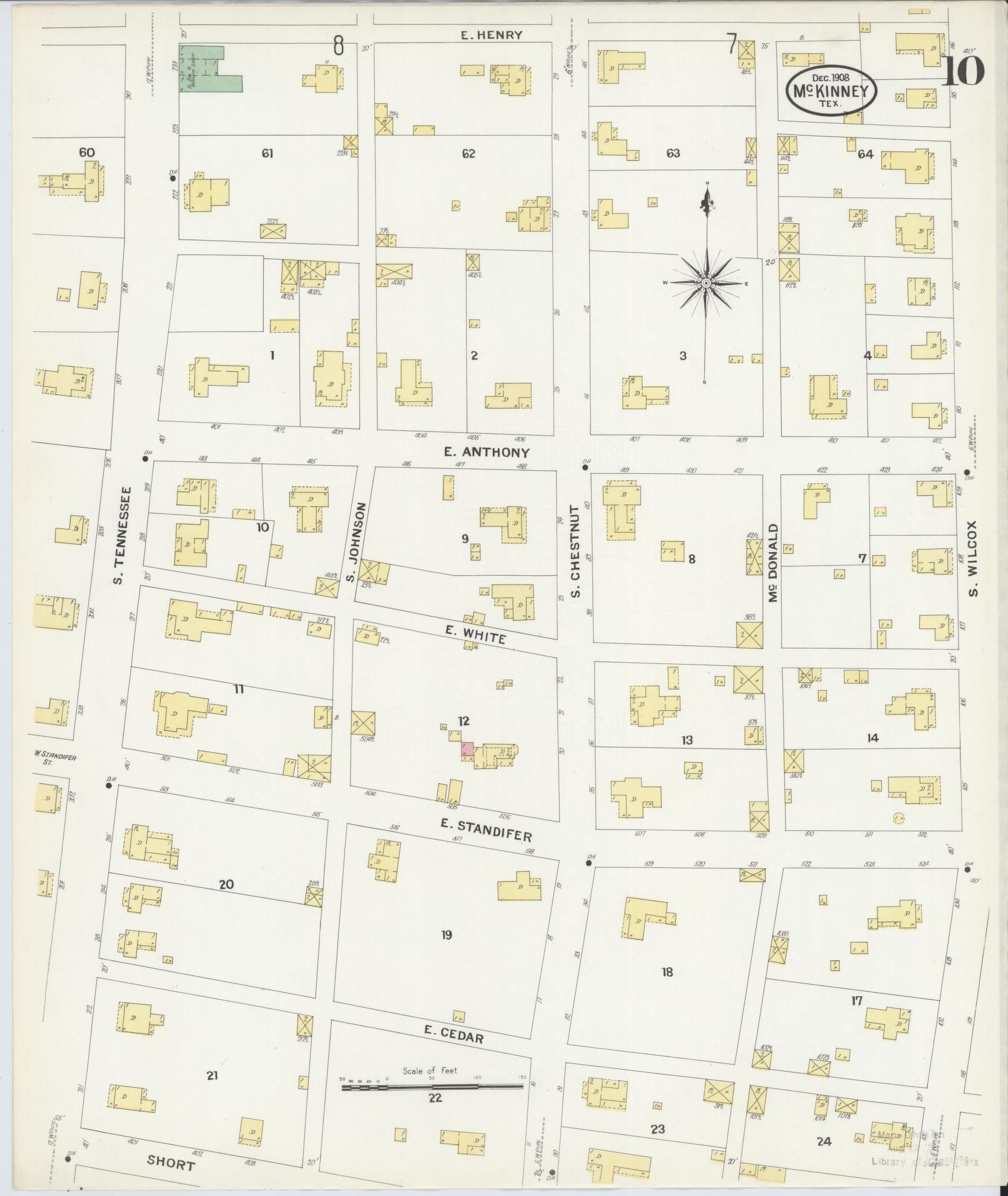 Sanborn Fire Insurance Map from McKinney, Collin County, Texas (1908), Sheet #0010 - Complete Map Set gallery image, historic Sanborn map, vintage wall art, Texas Texas