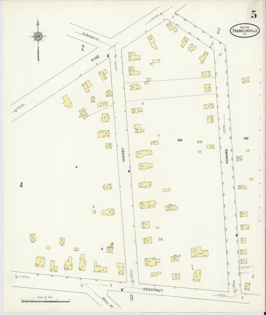 Sanborn Fire Insurance Map from Franklinville, Cattaraugus County, New York (1912), Sheet #0005 - Historic Sanborn Fire Insurance Map Print, vintage old map wall art, antique decor, genealogy gift, New York New York map