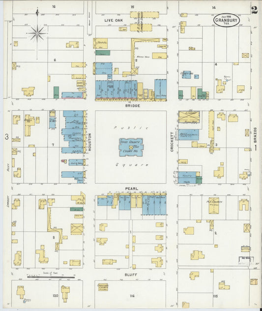 Sanborn Fire Insurance Map from Granbury, Hood County, Texas (1898), Sheet #0002 - Historic Sanborn Fire Insurance Map Print, vintage old map wall art, antique decor, genealogy gift, Texas Texas map