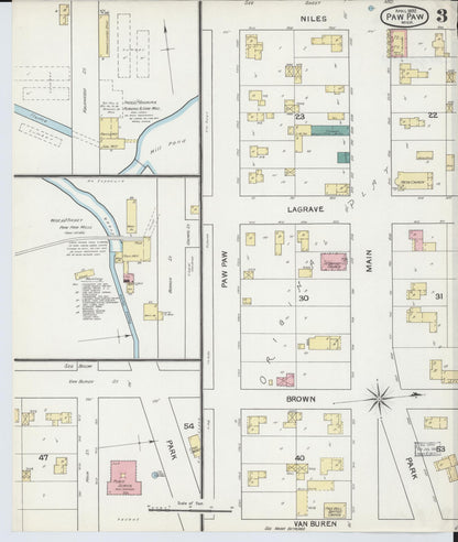 Sanborn Fire Insurance Map from Paw Paw, Van Buren County, Michigan (1892), Sheet #0003 - Complete Map Set gallery image, historic Sanborn map, vintage wall art, Michigan Michigan