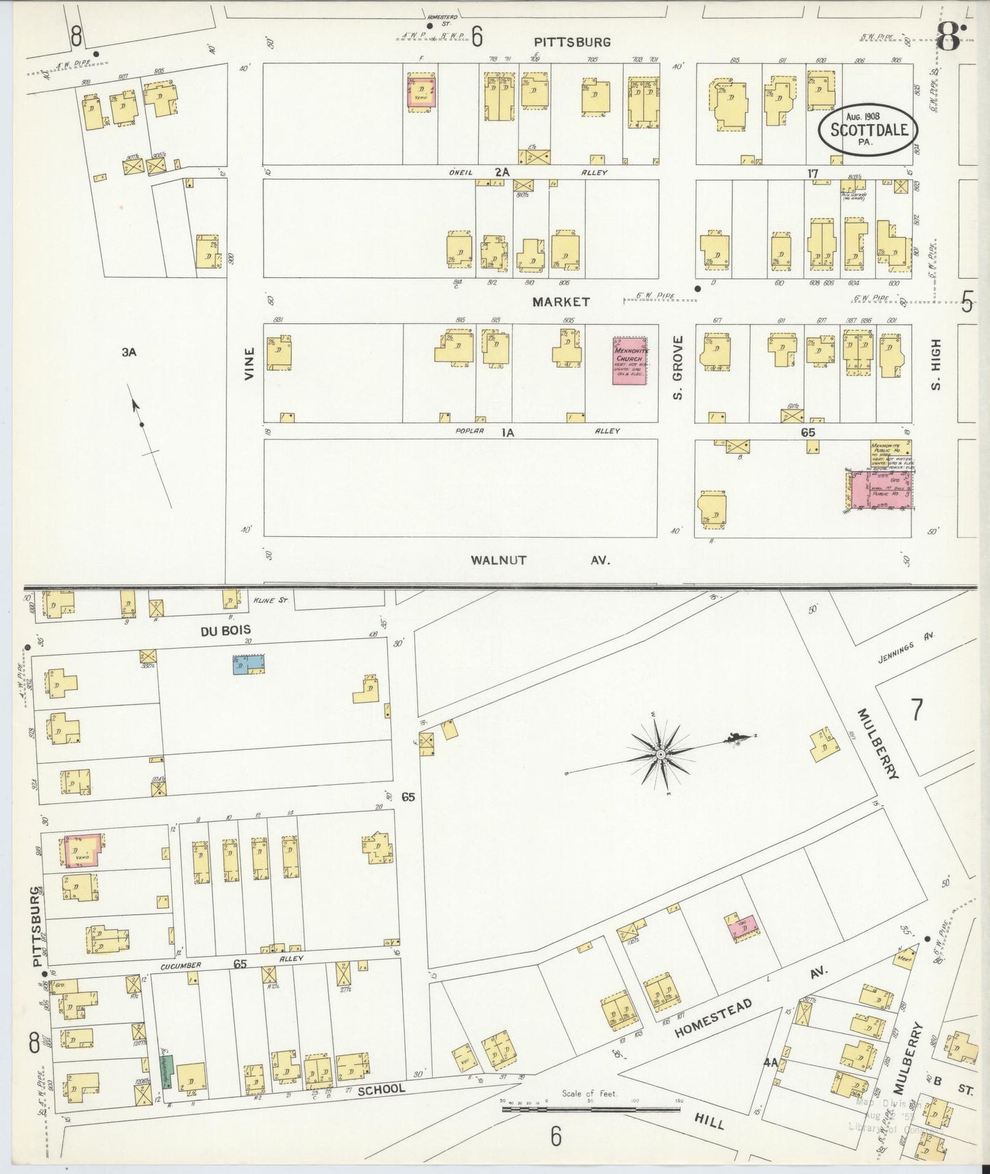 Sanborn Fire Insurance Map from Scottdale, Westmoreland County, Pennsylvania (1908), Sheet #0008 - Complete Map Set gallery image, historic Sanborn map, vintage wall art, Pennsylvania Pennsylvania