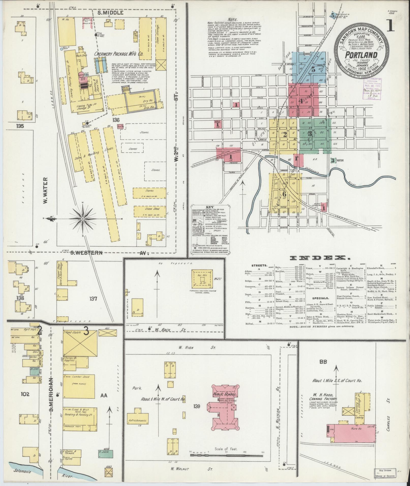 Sanborn Fire Insurance Map from Portland, Jay County, Indiana (1902), Sheet #0001 - Complete Map Set gallery image, historic Sanborn map, vintage wall art, Indiana Indiana