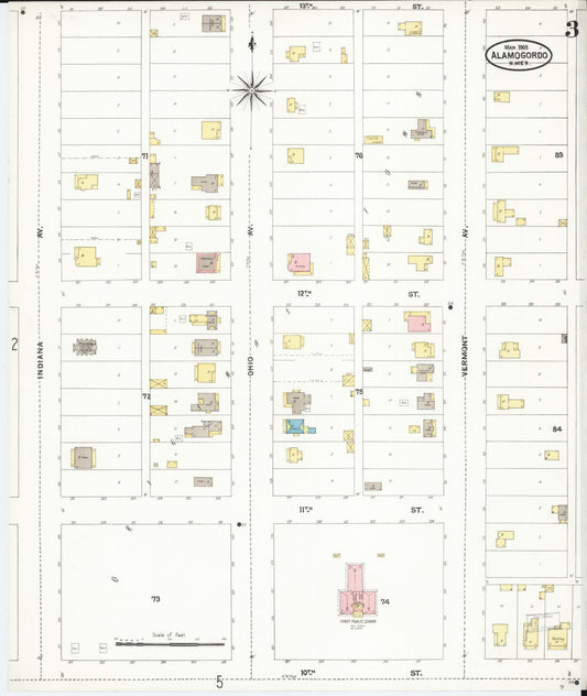 Sanborn Fire Insurance Map from Alamogordo, Otero County, New Mexico (1905), Sheet #0003 - Historic Sanborn Fire Insurance Map Print, vintage old map wall art, antique decor, genealogy gift, New Mexico New Mexico map