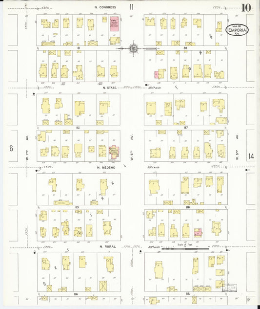 Sanborn Fire Insurance Map from Emporia, Lyon County, Kansas (1911), Sheet #0010 - Historic Sanborn Fire Insurance Map Print, vintage old map wall art, antique decor, genealogy gift, Kansas Kansas map
