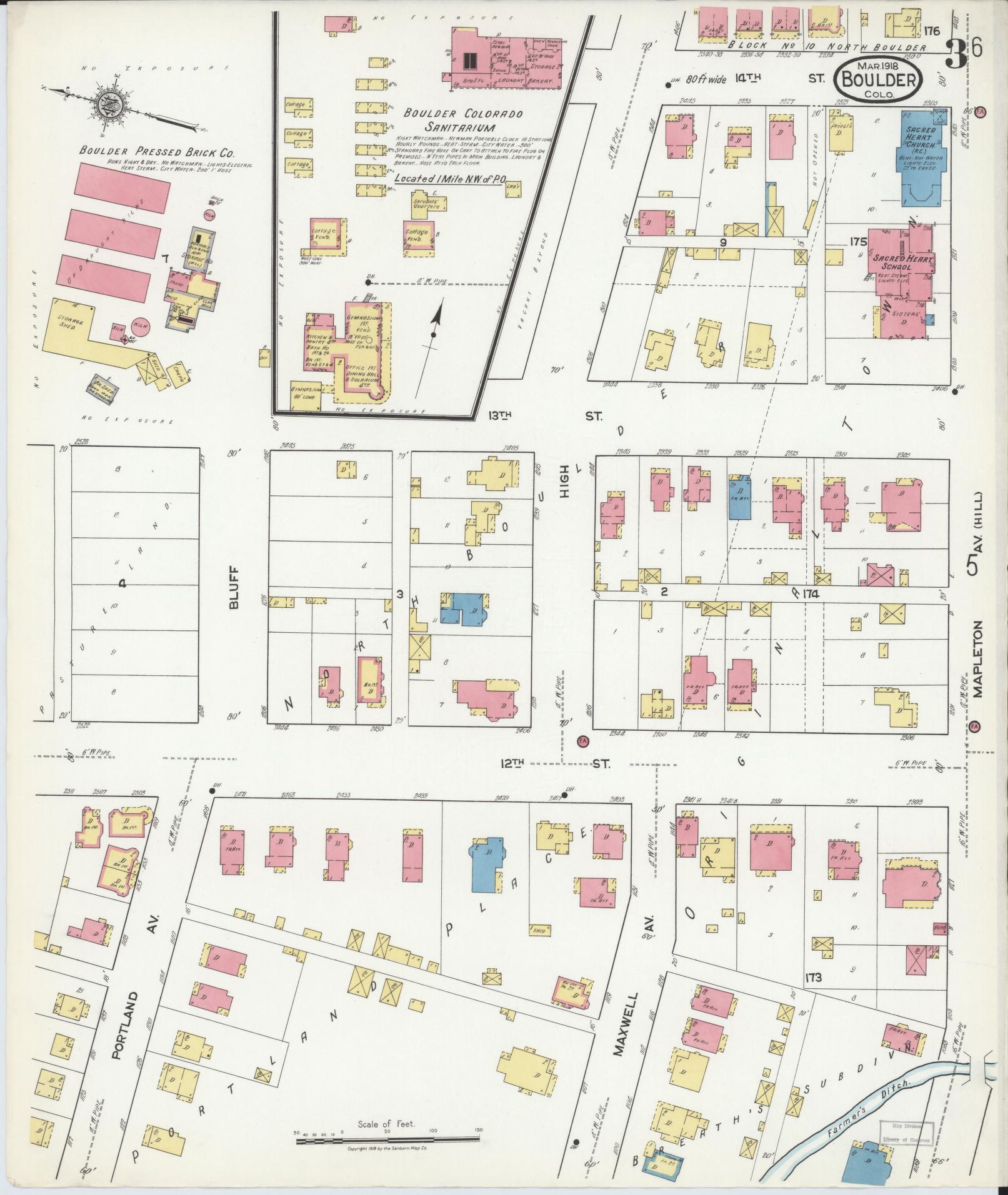Sanborn Fire Insurance Map from Boulder, Boulder County, Colorado (1918), Sheet #0003 - Historic Sanborn Fire Insurance Map Print, vintage old map wall art, antique decor, genealogy gift, Colorado Colorado map