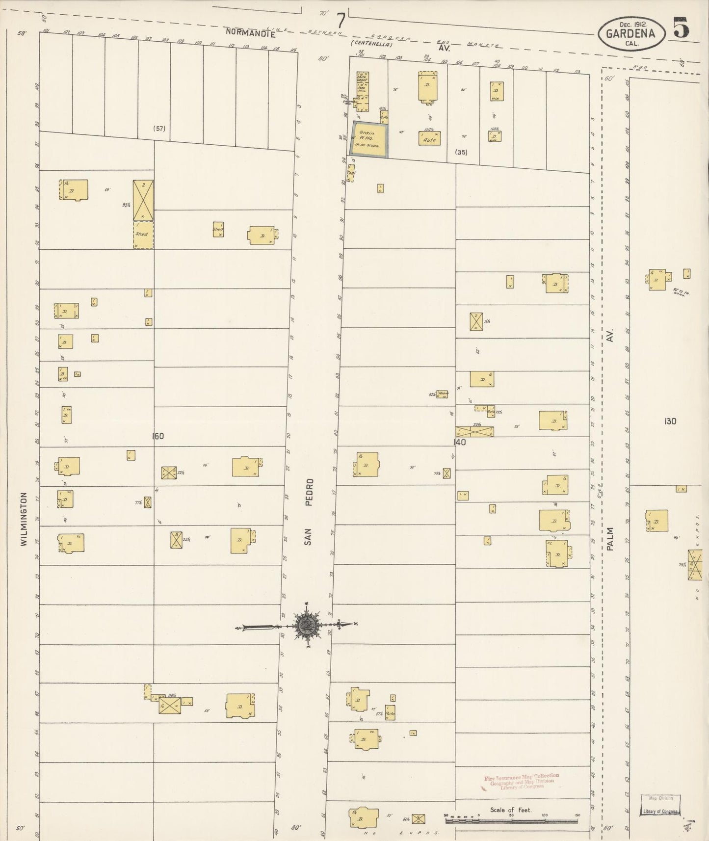 Sanborn Fire Insurance Map from Gardena, Los Angeles County, California (1912), Sheet #0005 - Historic Sanborn Fire Insurance Map Print, vintage old map wall art, antique decor, genealogy gift, California California map