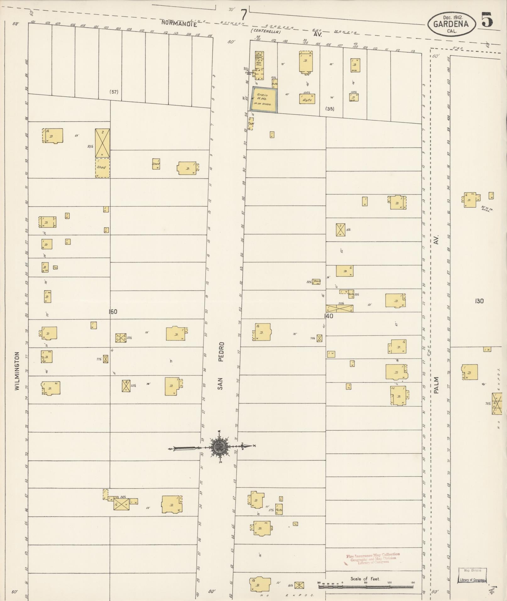 Sanborn Fire Insurance Map from Gardena, Los Angeles County, California (1912), Sheet #0005 - Historic Sanborn Fire Insurance Map Print, vintage old map wall art, antique decor, genealogy gift, California California map