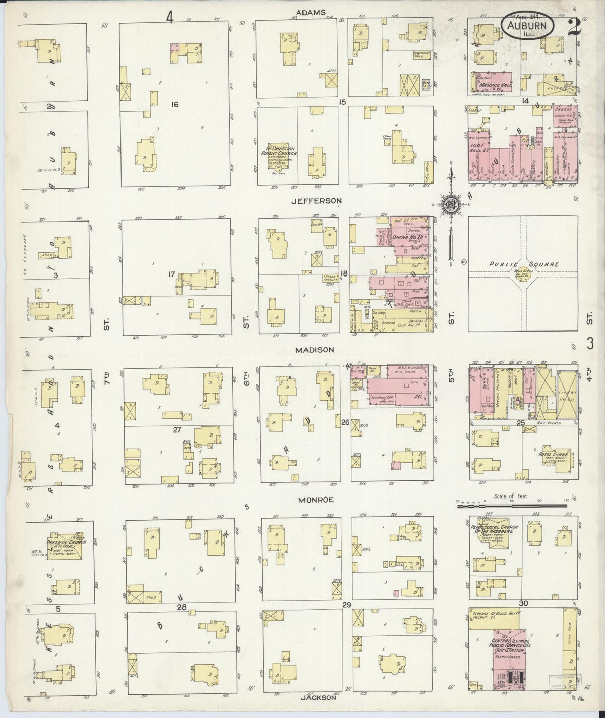 Sanborn Fire Insurance Map from Auburn, Sangamon County, Illinois (1914), Sheet #0002 - Complete Map Set gallery image, historic Sanborn map, vintage wall art, Illinois Illinois