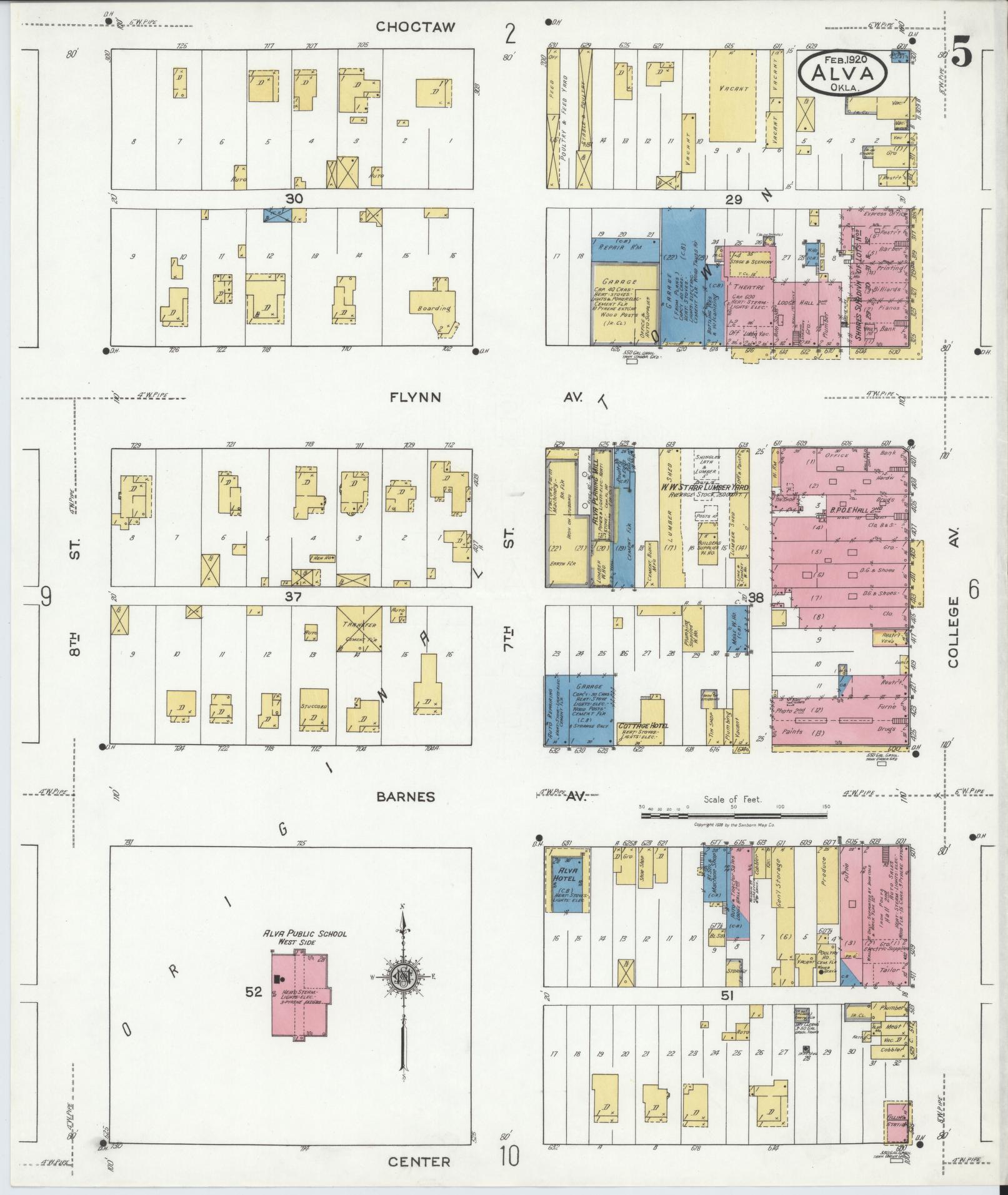 Sanborn Fire Insurance Map from Alva, Woods County, Oklahoma (1920), Sheet #0005 - Historic Sanborn Fire Insurance Map Print, vintage old map wall art, antique decor, genealogy gift, Oklahoma Oklahoma map