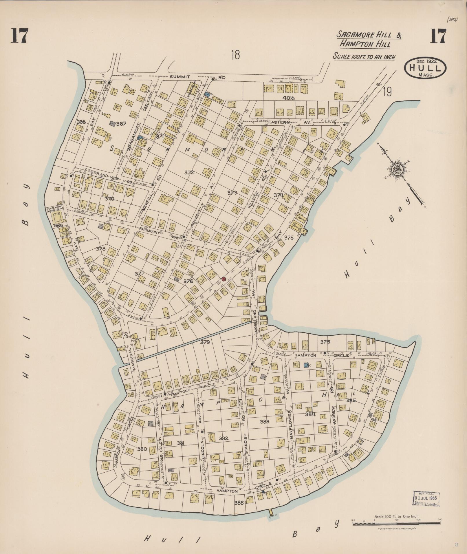 Sanborn Fire Insurance Map from Hull, Plymouth County, Massachusetts (1922), Sheet #0017 - Historic Sanborn Fire Insurance Map Print, vintage old map wall art, antique decor, genealogy gift, Massachusetts Massachusetts map