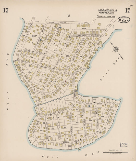 Sanborn Fire Insurance Map from Hull, Plymouth County, Massachusetts (1922), Sheet #0017 - Historic Sanborn Fire Insurance Map Print, vintage old map wall art, antique decor, genealogy gift, Massachusetts Massachusetts map