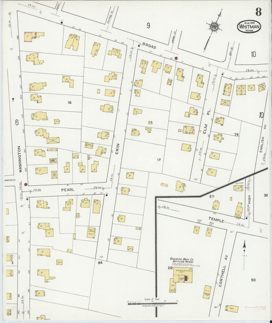 Sanborn Fire Insurance Map from Whitman, Plymouth County, Massachusetts (1919), Sheet #0008 - Historic Sanborn Fire Insurance Map Print, vintage old map wall art, antique decor, genealogy gift, Massachusetts Massachusetts map