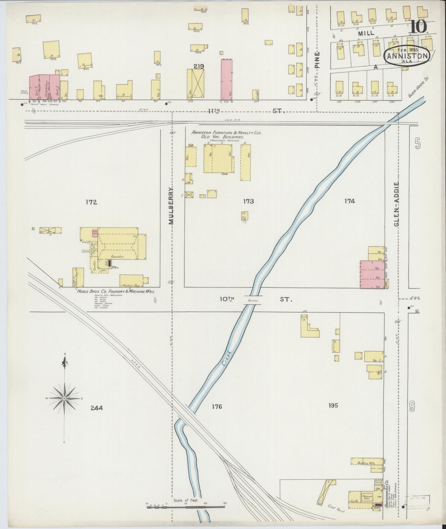 Sanborn Fire Insurance Map from Anniston, Calhoun County, Alabama (1895), Sheet #0010 - Complete Map Set gallery image, historic Sanborn map, vintage wall art, Alabama Alabama