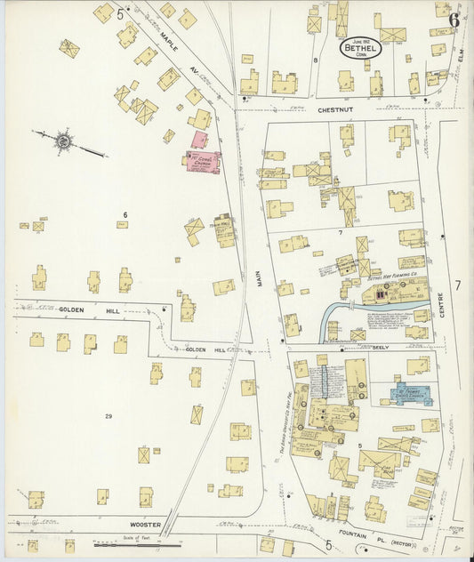 Sanborn Fire Insurance Map from Bethel, Fairfield County, Connecticut (1912), Sheet #0006 - Historic Sanborn Fire Insurance Map Print, vintage old map wall art, antique decor, genealogy gift, Connecticut Connecticut map