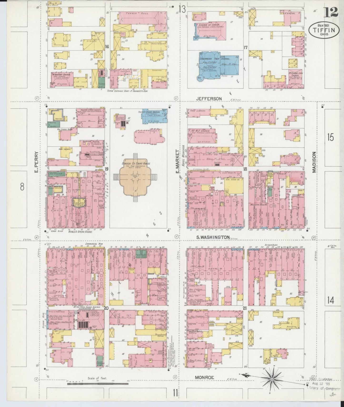 Sanborn Fire Insurance Map from Tiffin, Seneca County, Ohio (1901), Sheet #0012 - Complete Map Set gallery image, historic Sanborn map, vintage wall art, Ohio Ohio
