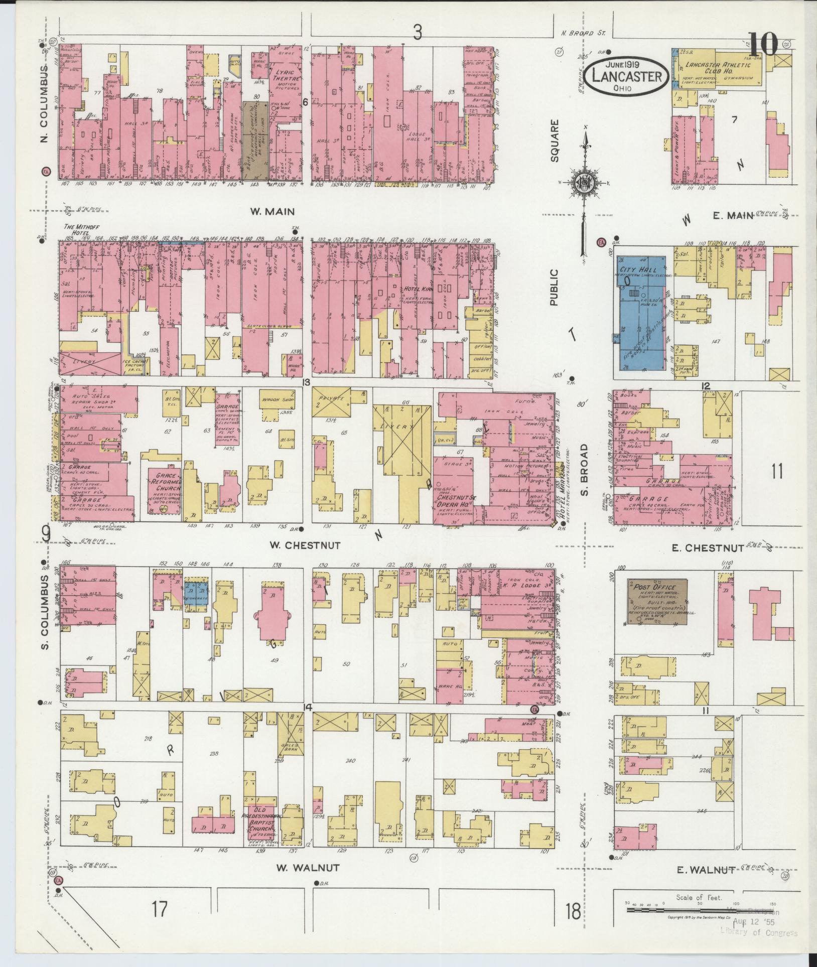 Sanborn Fire Insurance Map from Lancaster, Fairfield County, Ohio (1919), Sheet #0010 - Historic Sanborn Fire Insurance Map Print, vintage old map wall art, antique decor, genealogy gift, Ohio Ohio map