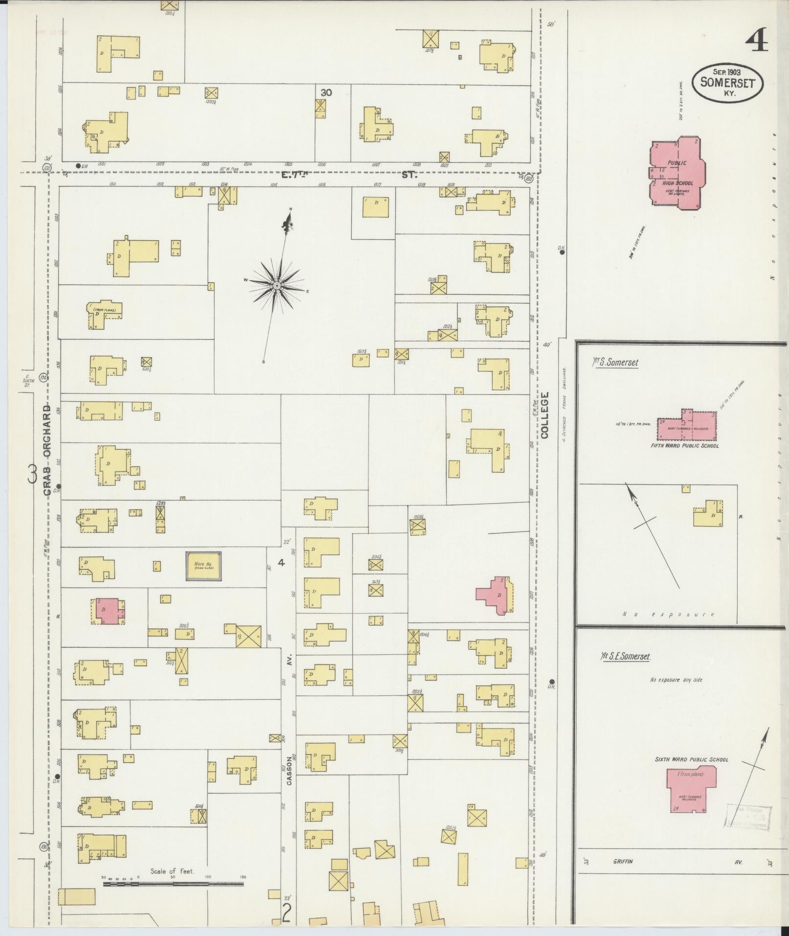 Sanborn Fire Insurance Map from Somerset, Pulaski County, Kentucky (1903), Sheet #0004 - Complete Map Set gallery image, historic Sanborn map, vintage wall art, Kentucky Kentucky