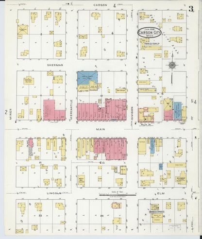 Sanborn Fire Insurance Map from Carson City, Montcalm County, Michigan (1918), Sheet #0003 - Historic Sanborn Fire Insurance Map Print, vintage old map wall art, antique decor, genealogy gift, Michigan Michigan map