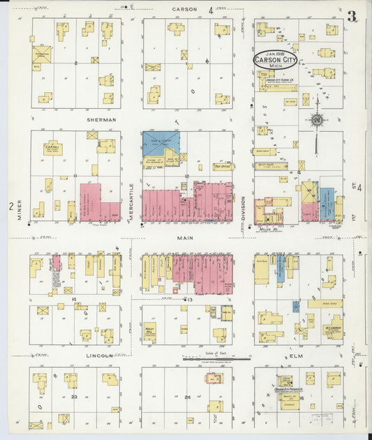 Sanborn Fire Insurance Map from Carson City, Montcalm County, Michigan (1918), Sheet #0003 - Historic Sanborn Fire Insurance Map Print, vintage old map wall art, antique decor, genealogy gift, Michigan Michigan map