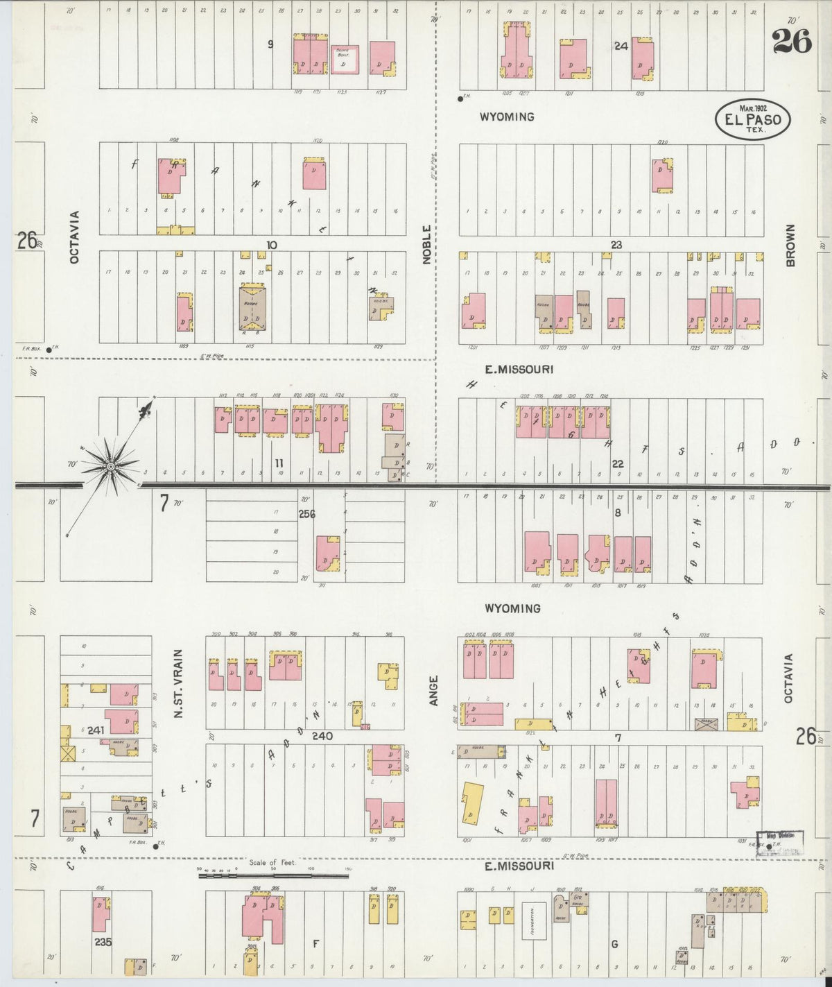 Sanborn Fire Insurance Map from El Paso, El Paso County, Texas (1902), Sheet #0026 - Historic Sanborn Fire Insurance Map Print, vintage old map wall art, antique decor, genealogy gift, Texas Texas map