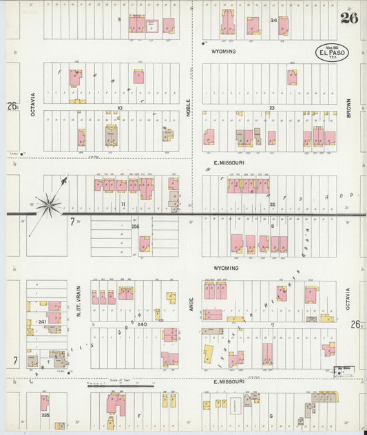 Sanborn Fire Insurance Map from El Paso, El Paso County, Texas (1902), Sheet #0026 - Historic Sanborn Fire Insurance Map Print, vintage old map wall art, antique decor, genealogy gift, Texas Texas map