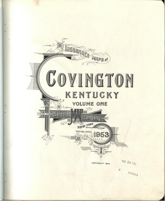 Sanborn Fire Insurance Map from Covington, Kenton County, Kentucky (1954), Sheet #0001 - Complete Map Set gallery image, historic Sanborn map, vintage wall art, Kentucky Kentucky