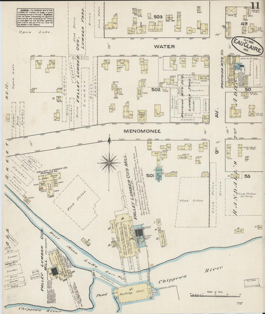 Sanborn Fire Insurance Map from Eau Claire, Eau Claire County, Wisconsin (1883), Sheet #0011 - Historic Sanborn Fire Insurance Map Print, vintage old map wall art, antique decor, genealogy gift, Wisconsin Wisconsin map