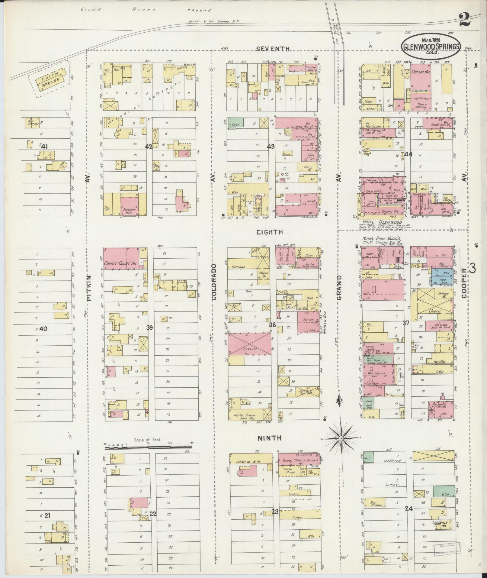 Sanborn Fire Insurance Map from Glenwood Springs, Garfield County, Colorado (1898), Sheet #0002 - Historic Sanborn Fire Insurance Map Print, vintage old map wall art, antique decor, genealogy gift, Colorado Colorado map