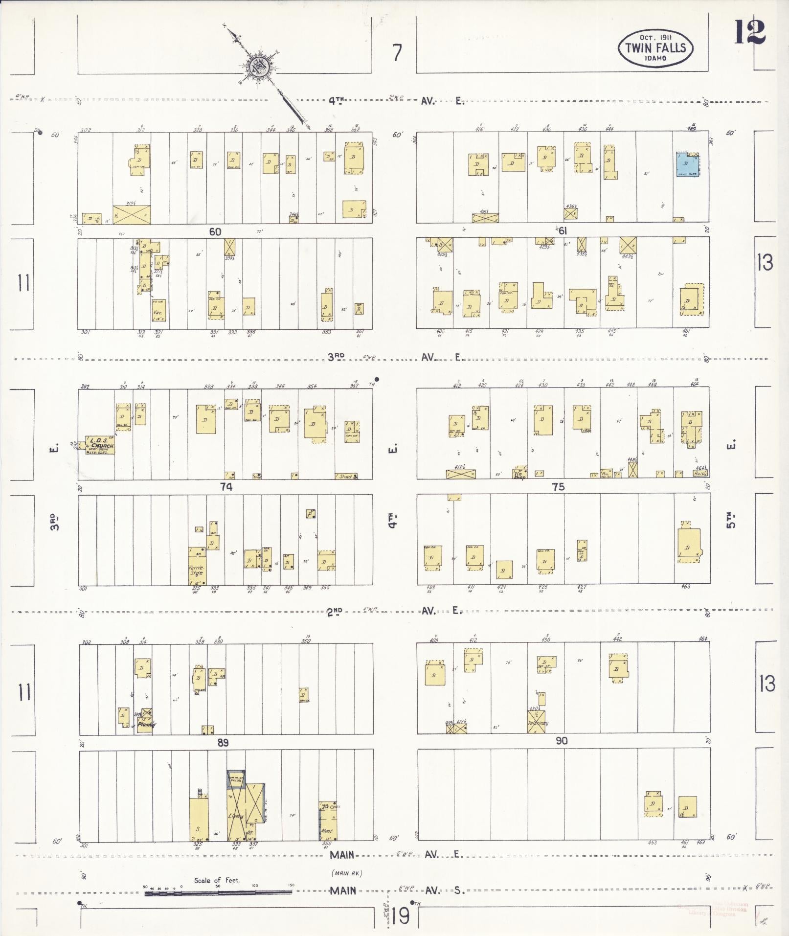 Sanborn Fire Insurance Map from Twin Falls, Twin Falls County, Idaho (1911), Sheet #0012 - Complete Map Set gallery image, historic Sanborn map, vintage wall art, Falls Idaho
