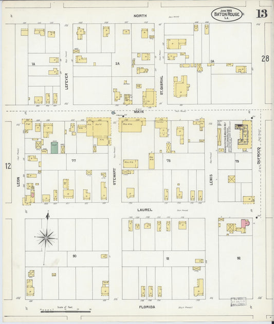 Sanborn Fire Insurance Map from Baton Rouge, East Baton Rouge Parish, Louisiana (1903), Sheet #0013 - Historic Sanborn Fire Insurance Map Print, vintage old map wall art, antique decor, genealogy gift, Louisiana Louisiana map