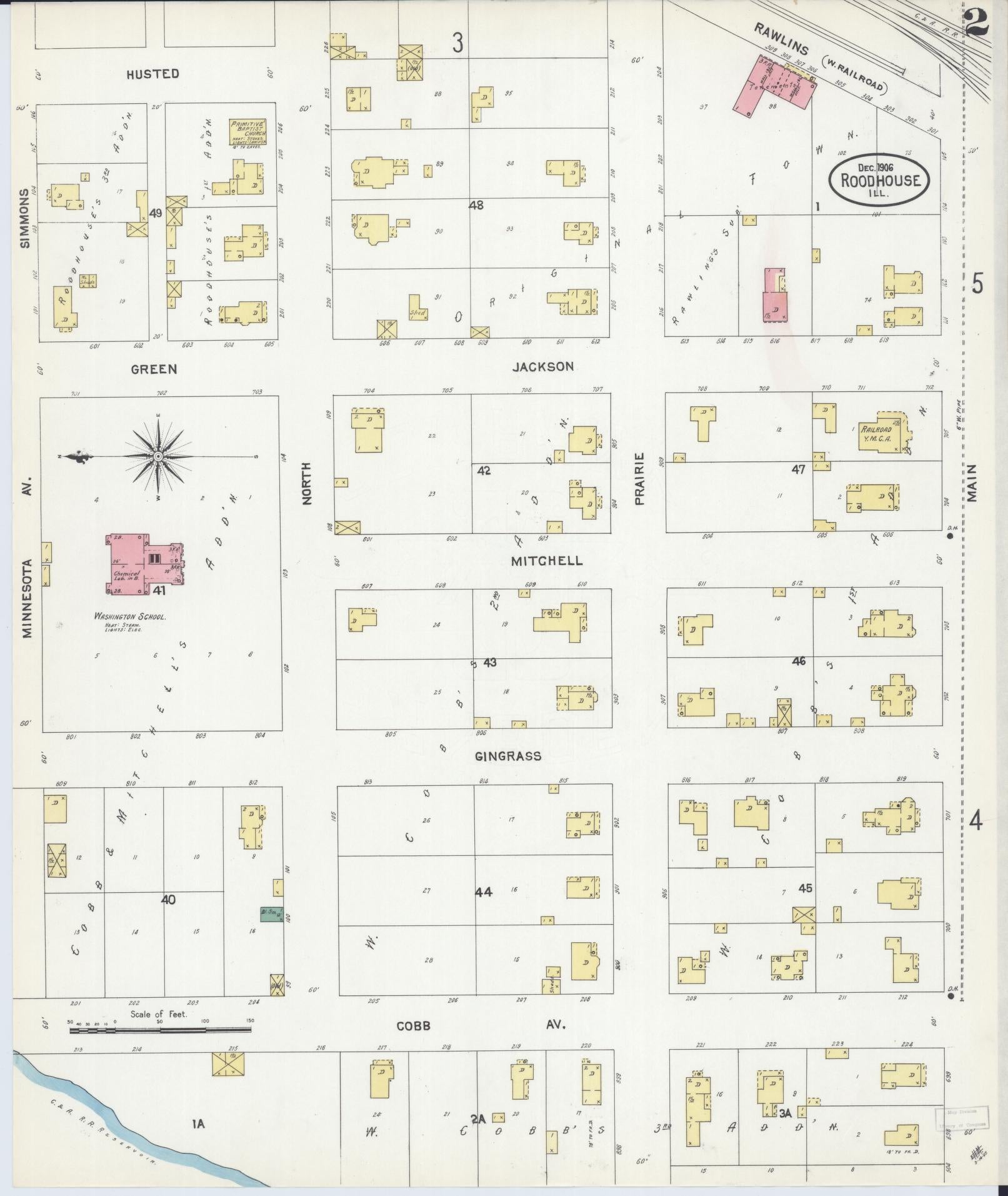 Sanborn Fire Insurance Map from Roodhouse, Greene County, Illinois (1906), Sheet #0002 - Complete Map Set gallery image, historic Sanborn map, vintage wall art, Illinois Illinois