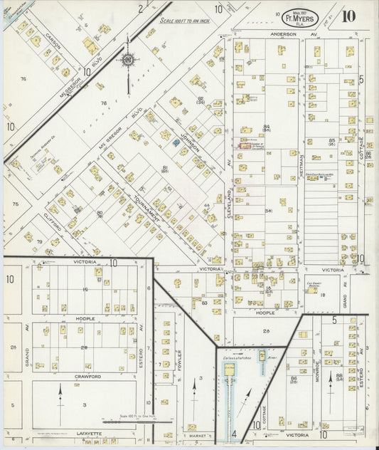 Sanborn Fire Insurance Map from Fort Myers, Lee County, Florida (1917), Sheet #0010 - Historic Sanborn Fire Insurance Map Print, vintage old map wall art, antique decor, genealogy gift, Florida Florida map