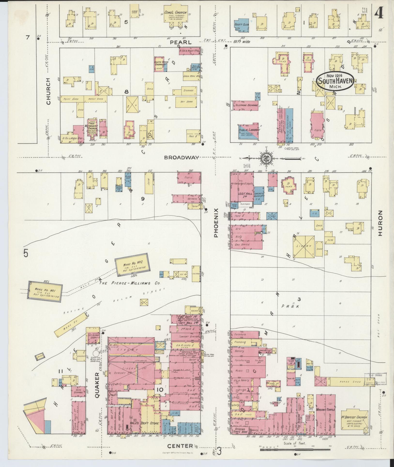 Sanborn Fire Insurance Map from South Haven, Van Buren County, Michigan (1916), Sheet #0004 - Complete Map Set gallery image, historic Sanborn map, vintage wall art, Michigan Michigan