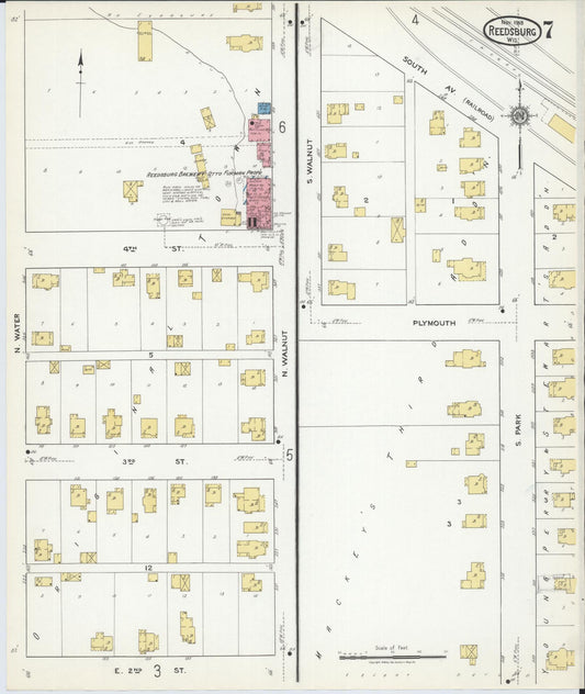 Sanborn Fire Insurance Map from Reedsburg, Sauk County, Wisconsin (1918), Sheet #0007 - Historic Sanborn Fire Insurance Map Print, vintage old map wall art, antique decor, genealogy gift, Wisconsin Wisconsin map