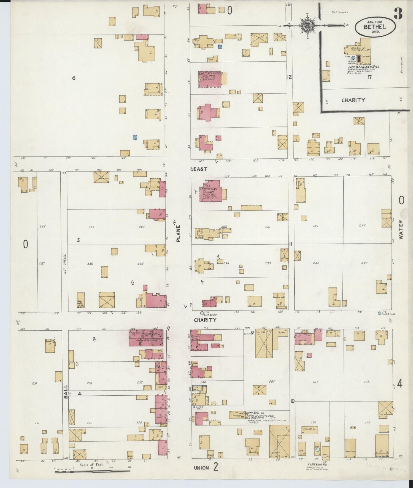 Sanborn Fire Insurance Map from Bethel, Clermont County, Ohio (1912), Sheet #0003 - Complete Map Set gallery image, historic Sanborn map, vintage wall art, Ohio Ohio