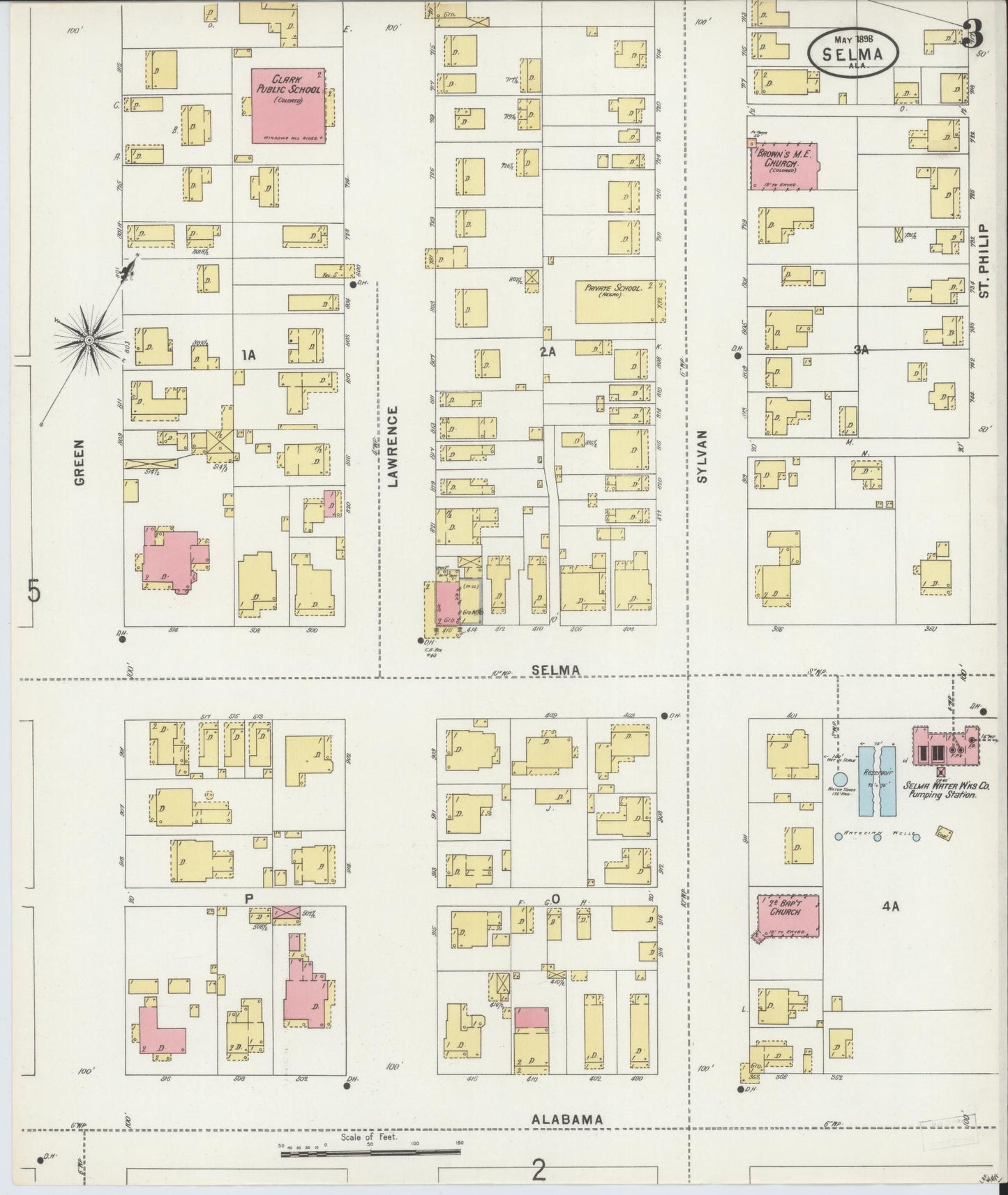 Sanborn Fire Insurance Map from Selma, Dallas County, Alabama (1898), Sheet #0003 - Complete Map Set gallery image, historic Sanborn map, vintage wall art, Alabama Alabama