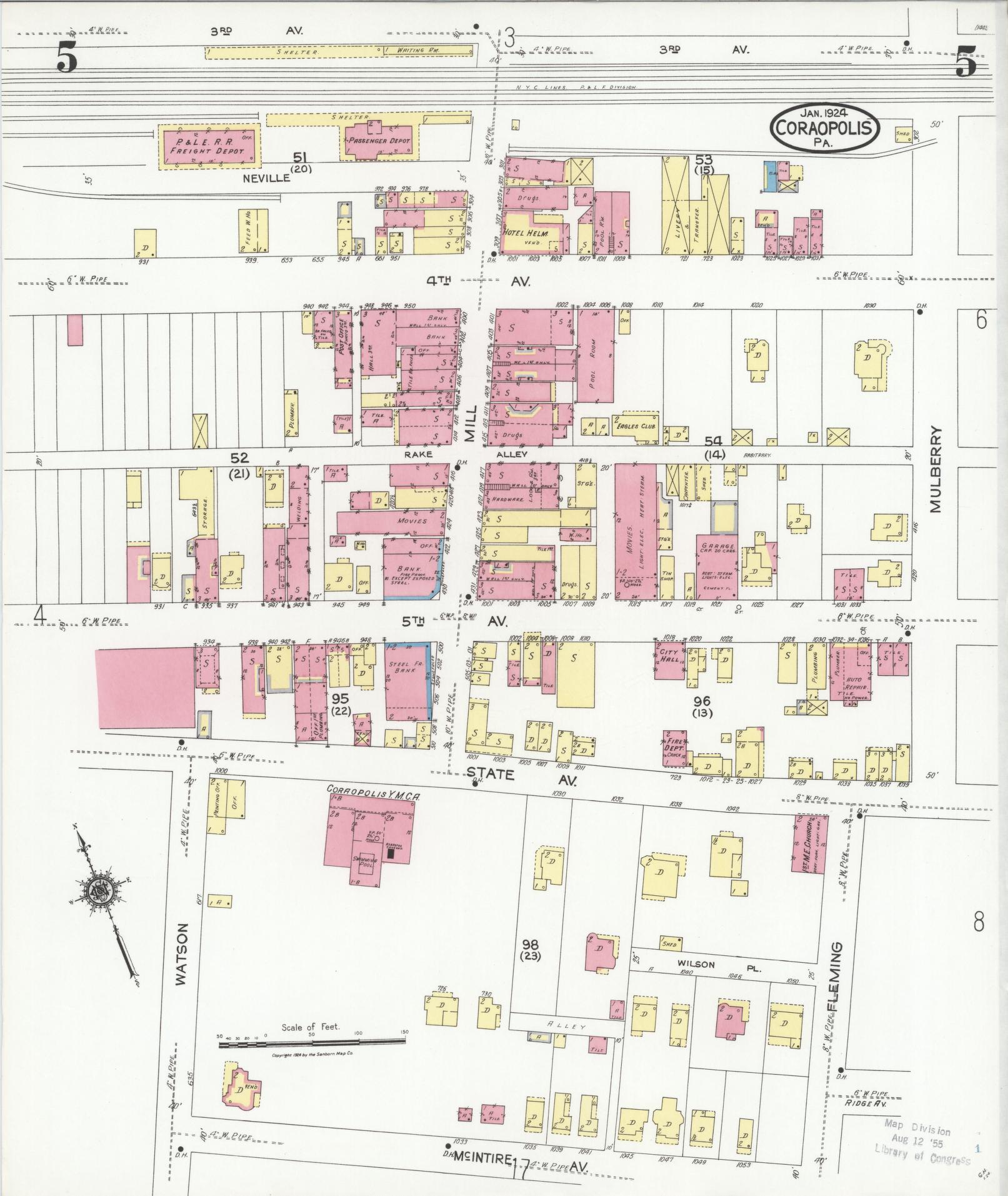 Sanborn Fire Insurance Map from Coraopolis, Allegheny County, Pennsylvania (1924), Sheet #0005 - Historic Sanborn Fire Insurance Map Print, vintage old map wall art, antique decor, genealogy gift, Pennsylvania Pennsylvania map