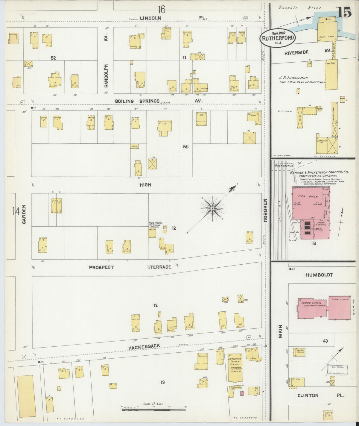 Sanborn Fire Insurance Map from Rutherford, Bergen County, New Jersey (1902), Sheet #0015 - Historic Sanborn Fire Insurance Map Print, vintage old map wall art, antique decor, genealogy gift, New Jersey New Jersey map