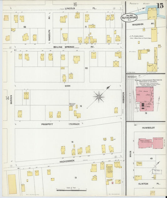 Sanborn Fire Insurance Map from Rutherford, Bergen County, New Jersey (1902), Sheet #0015 - Historic Sanborn Fire Insurance Map Print, vintage old map wall art, antique decor, genealogy gift, New Jersey New Jersey map