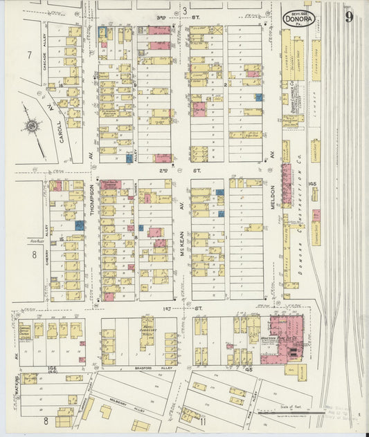 Sanborn Fire Insurance Map from Donora, Washington County, Pennsylvania (1921), Sheet #0009 - Historic Sanborn Fire Insurance Map Print, vintage old map wall art, antique decor, genealogy gift, Pennsylvania Pennsylvania map