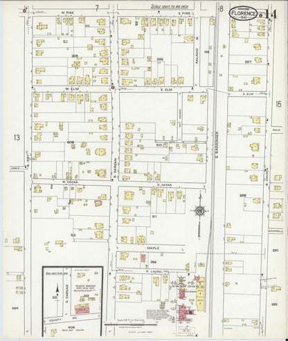 Sanborn Fire Insurance Map from Florence, Florence County, South Carolina (1918), Sheet #0014 - Complete Map Set gallery image, historic Sanborn map, vintage wall art, South Carolina South Carolina