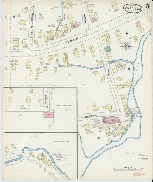 Sanborn Fire Insurance Map from Unadilla, Otsego County, New York (1891), Sheet #0003 - Historic Sanborn Fire Insurance Map Print, vintage old map wall art, antique decor, genealogy gift, New York New York map