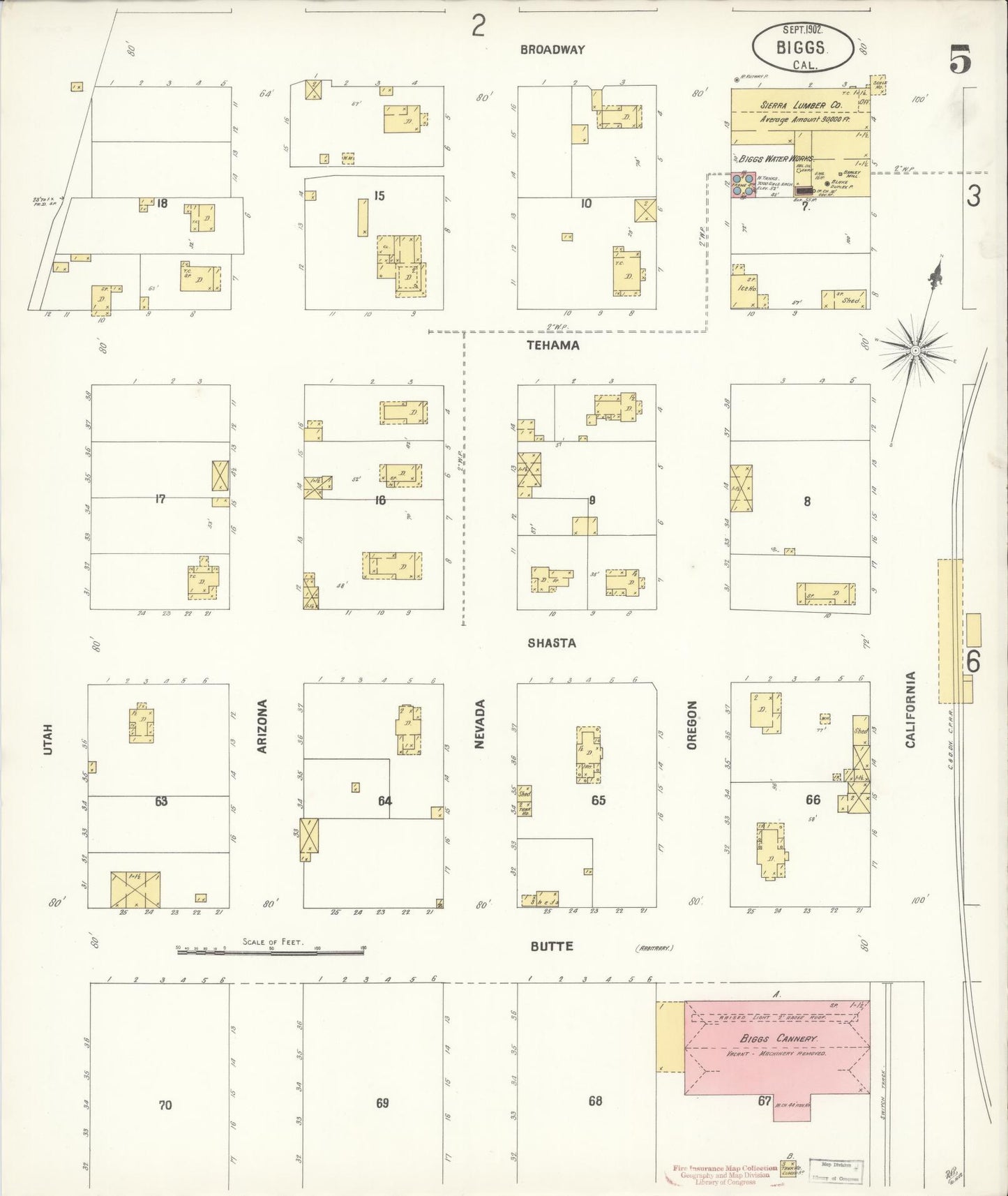 Sanborn Fire Insurance Map from Biggs, Butte County, California (1902), Sheet #0005 - Historic Sanborn Fire Insurance Map Print, vintage old map wall art, antique decor, genealogy gift, California California map