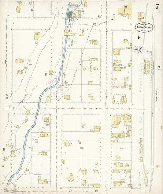 Sanborn Fire Insurance Map from Snohomish, Snohomish County, Washington (1897), Sheet #0007 - Historic Sanborn Fire Insurance Map Print, vintage old map wall art, antique decor, genealogy gift, Washington Washington map