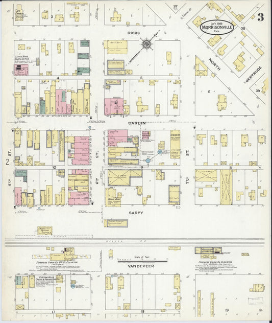 Sanborn Fire Insurance Map from Morrisonville, Christian County, Illinois (1909), Sheet #0003 - Historic Sanborn Fire Insurance Map Print, vintage old map wall art, antique decor, genealogy gift, Illinois Illinois map