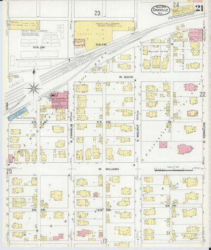 Sanborn Fire Insurance Map from Danville, Vermilion County, Illinois (1909), Sheet #0021 - Historic Sanborn Fire Insurance Map Print, vintage old map wall art, antique decor, genealogy gift, Illinois Illinois map