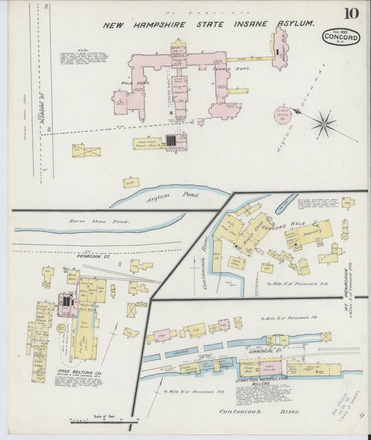 Sanborn Fire Insurance Map from Concord, Merrimack County, New Hampshire (1889), Sheet #0010 - Historic Sanborn Fire Insurance Map Print, vintage old map wall art, antique decor, genealogy gift, New Hampshire New Hampshire map