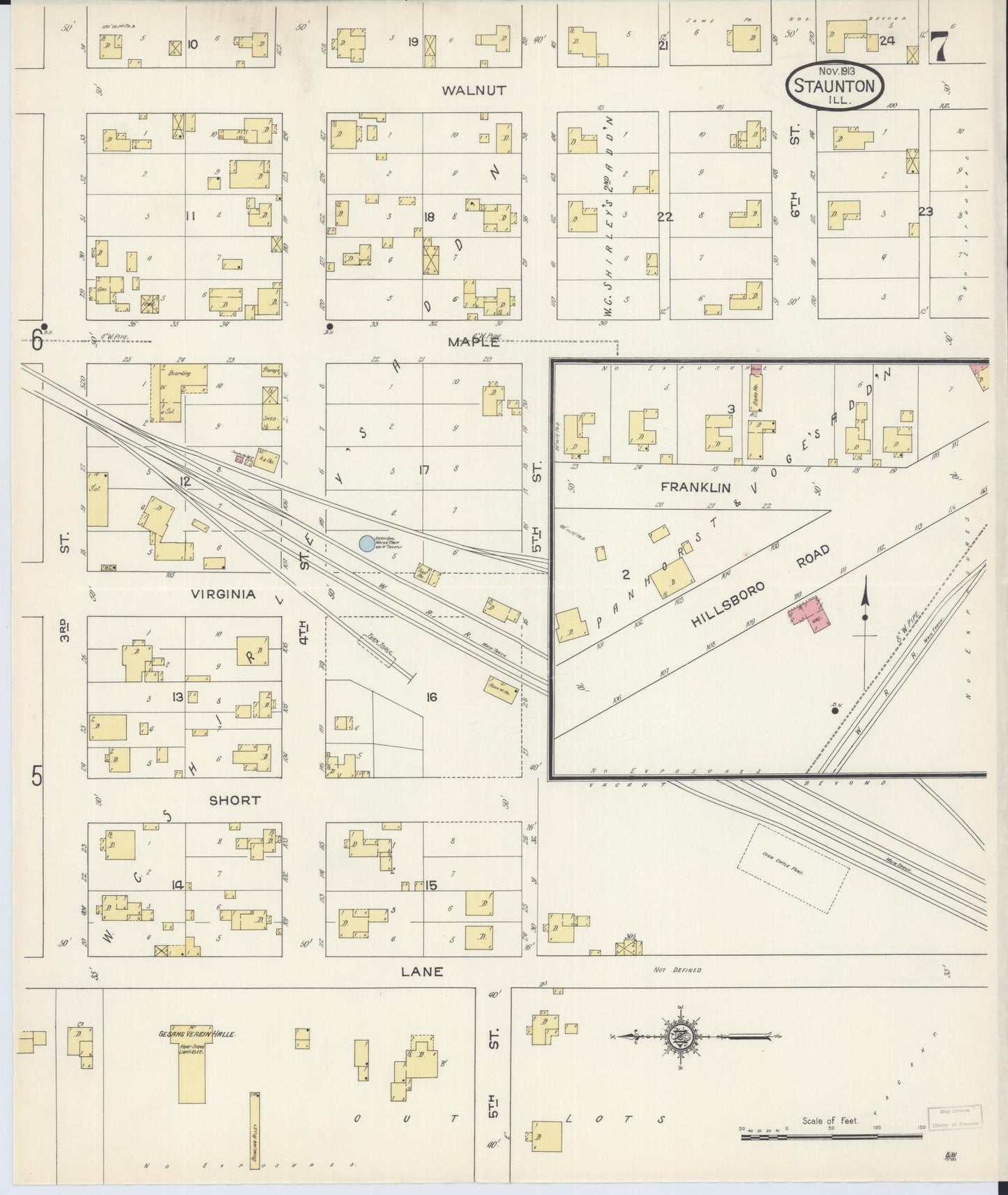 Sanborn Fire Insurance Map from Staunton, Macoupin County, Illinois (1913), Sheet #0007 - Complete Map Set gallery image, historic Sanborn map, vintage wall art, Illinois Illinois